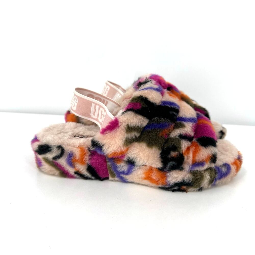 UGG Fluff Yeah Slide Slippers Size 8 Multicolor Platform Slingback Cozy Comfy
